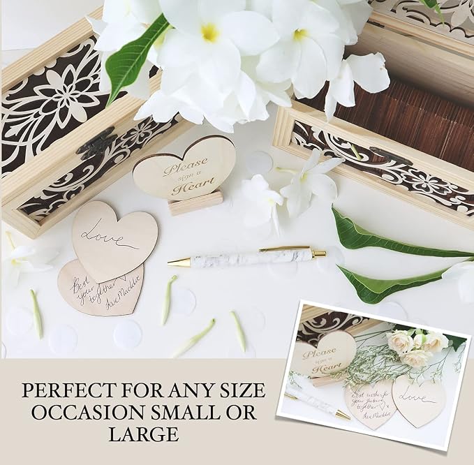 Jecor Alternative Guest Book Box - Wedding Guest Book Alternative - Pattern | 62 Large Wooden Hearts - Baby Shower, Bridal Shower, Anniversary, Birthday, Retirement, Funeral Guest Book Alternatives - Image 8