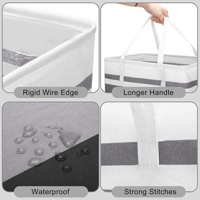 8 Pcs 75 L Large Laundry Basket Organizer bulk Collapsible Tall Waterproof Laundry Hamper Bag with Easy Carry Handles Freestanding Clothes Hamper Storage Basket for Toys Clothes Room, Gradient Grey - Image 3