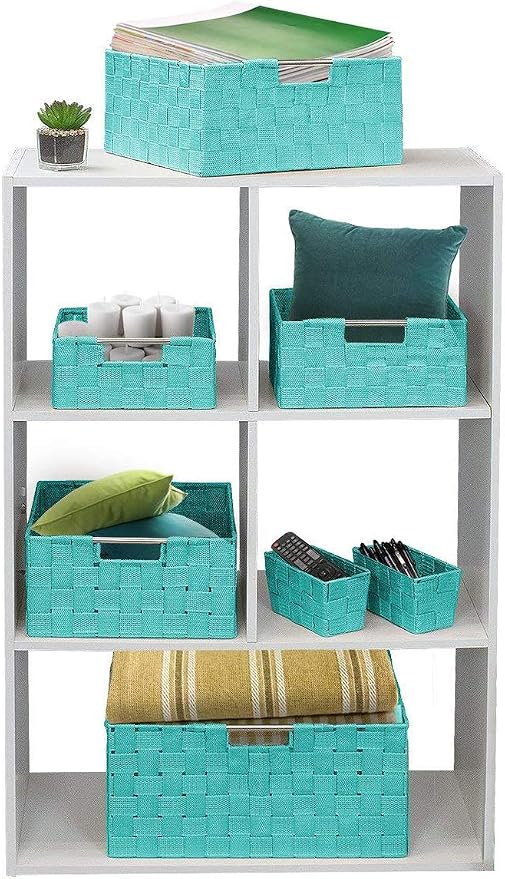 Sorbus Storage Baskets for Organizing (Set of 7), Mesh Hand-Woven Design, Linen Closet Organizers and Storage, Organizer Storage Baskets for Shelves, Variety Pack Organizers and Storage (Aqua) - Image 6