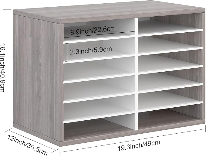 EasyPAG 12 Compartments Wooden Literature Organizer with Adjustable Shelves, 6000 Sheets Capacity Paper Organizer, Classroom Mailbox and Mail Sorter for Teachers and Office, Retro Gray/White - Image 5