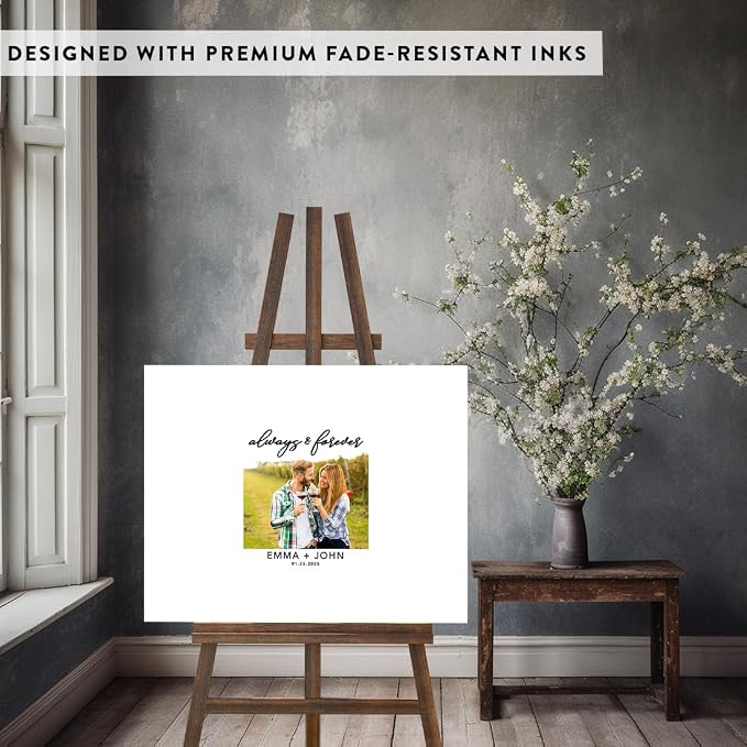 Andaz Press Custom Large Canvas Wedding Guest Book Alternative, 16 x 20 Inches, Always & Forever White Photo Horizontal Personalized Sign Our Canvas Guest Book Signs For Wedding Rustic Woodland Theme - Image 3