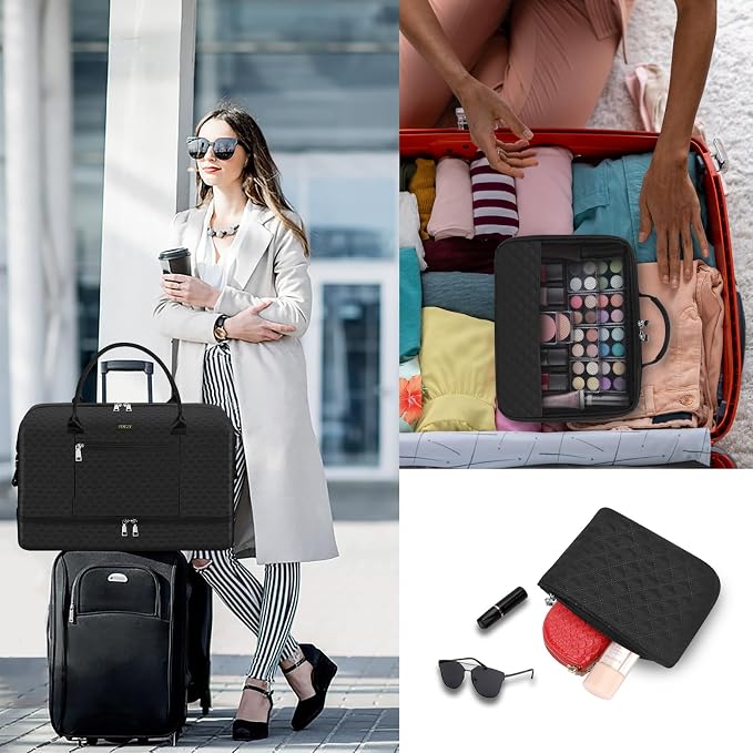 ITIEZY Weekender Bag for Women 21.5" Travel Duffel Large Carry On Bag 3PCS | Nylon Duffel Bag with Waterproof Shoe Compartment, Crossbody Bag and Toiletry Bag, Travel Weekend Hospital Overnight Gym Bag - Image 2