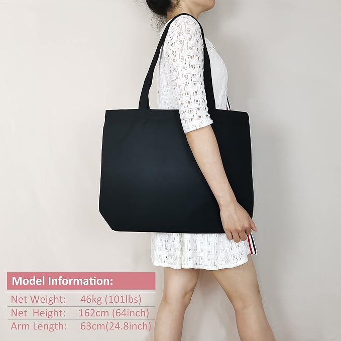 Koolmox Black Canvas Tote Bag with Zipper, 6-Pack 17x14x3.9'' 12Oz Thick Canvas Bag with Handles and Flat Bottom, Women Men Grocery Shopping Bags Cotton Totes Sublimation Totes to Customize - Image 5