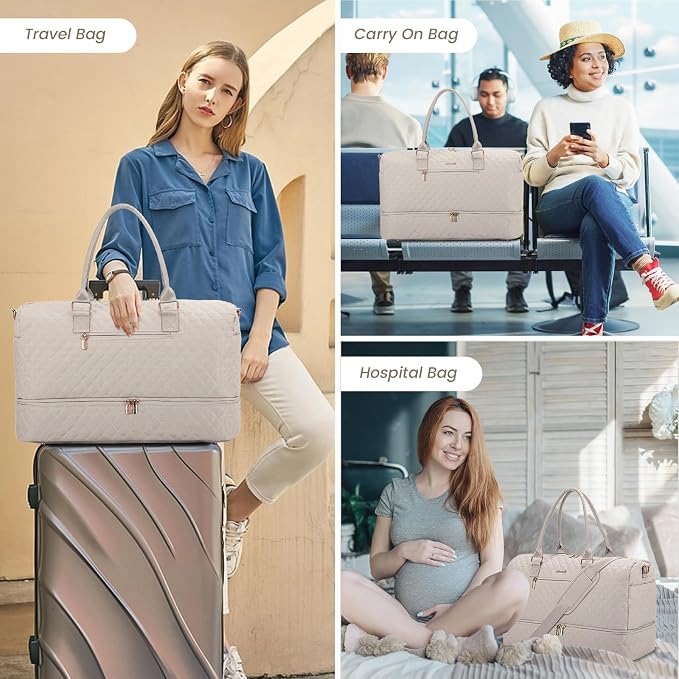 LOVEVOOK Travel Duffle Bag for Women, Weekender Overnight Bag with Shoe Compartment, Carry on Bag with Toiletry Bag, Gym Duffel Bag with Wet Pocket, Hospital Bags for Labor and Delivery 3 Pcs Set - Image 6