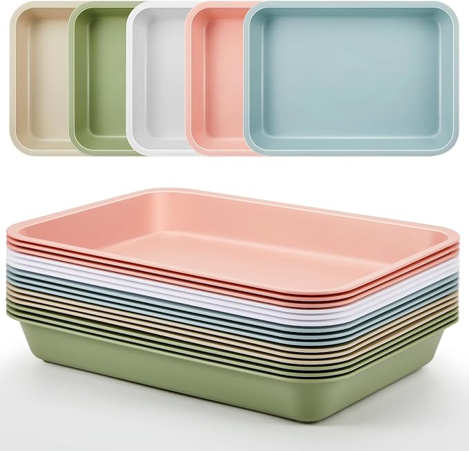 15 Pcs Activity Plastic Art Trays Morandi Color Art and Craft Tray Montessori Stackable Plastic Serving Trays for DIY Projects Painting Beads Home Classroom Storage(14.3 x 10.4 x 2 Inch) by Mifoci