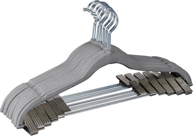 Simplify 60 Pack Velvet Hangers with Clips | Skirt and Pants | Slim Space Saving | Closet Organization | Non-Slip | Prevent Creases | Swivel Neck | Durable | Grey by Simplify