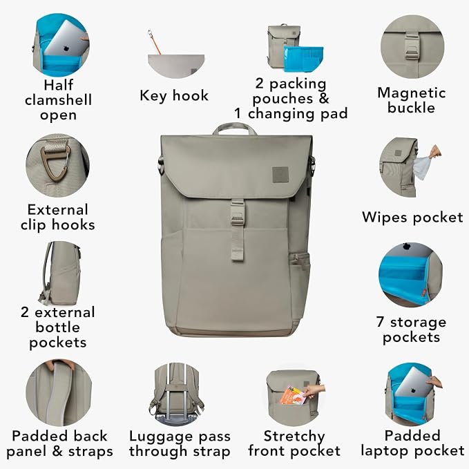 Huhu Diaper Bag Backpack – Large Baby Bag for Moms & Dads – Water-Resistant, Unisex Travel Kit for New Parents – Includes Changing Pad and 2 Organizer Pouches (Daybreak Taupe) - Image 5