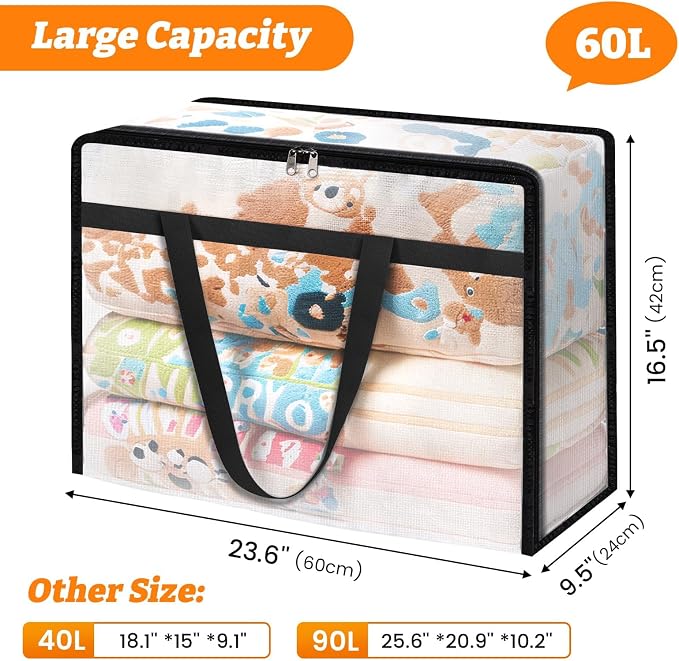 BlissTotes Moving Bags 60L 8PCS, Clear Clothes Storage Under Bed Storage | Foldable Clothes Storage Bags with Sturdy Zippers & Handles for Comforter, Bedding, Books, Sheet, Transparent Containers - Image 4