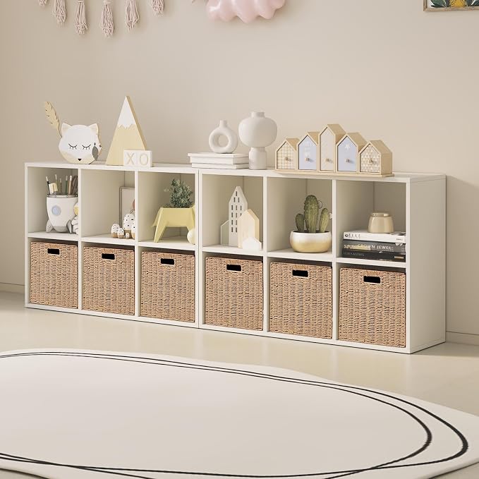 Foldable Storage Baskets with Handles Paper Rope Storage Baskets Rectangle Collapsible Hand Woven Storage Cubes Bins for Organizing Shelves Living Room Bedroom Pantry (3, 11'' x 11'' x 11'') - Image 6