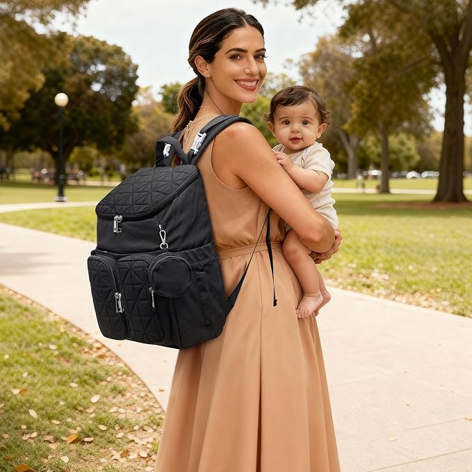 G4Free Diaper Bag Backpack for Moms Dads Travel Baby Bag with Pacifier Case & Insulated Pockets,Black - Image 2