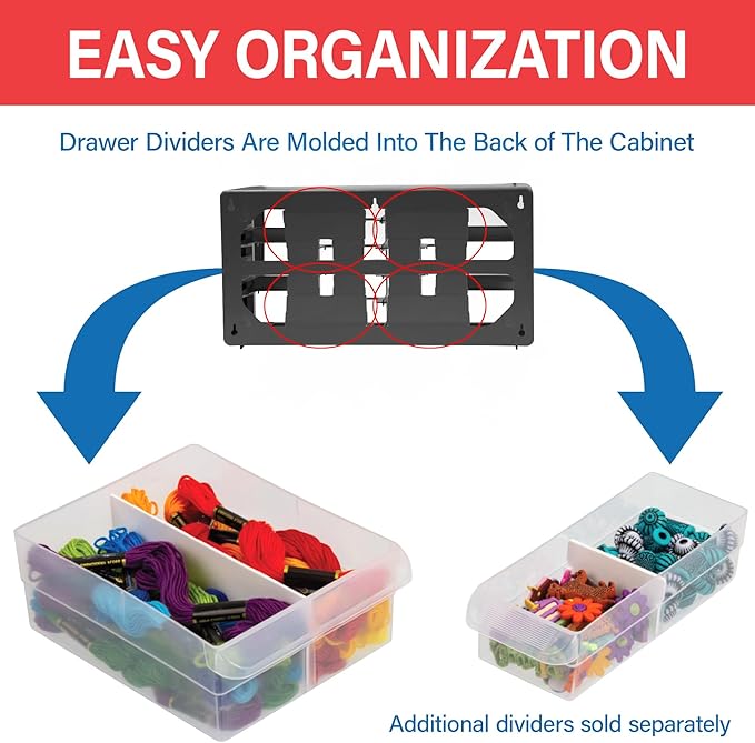 Akro-Mils 26-Drawer Plastic Storage Cabinet, 20"W x 6"D x 10"H, Red - Image 5