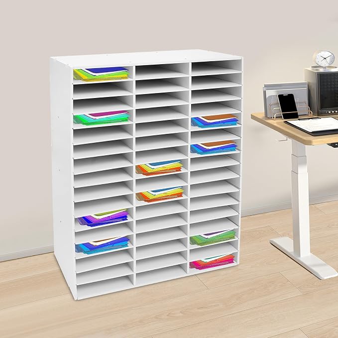 Literature Organizer,Desktop File Sorter Mail Center,Paper Storage Cabinet with 48 Slots Compartments,Suitable for Home School Office (48 Slots White) - Image 3