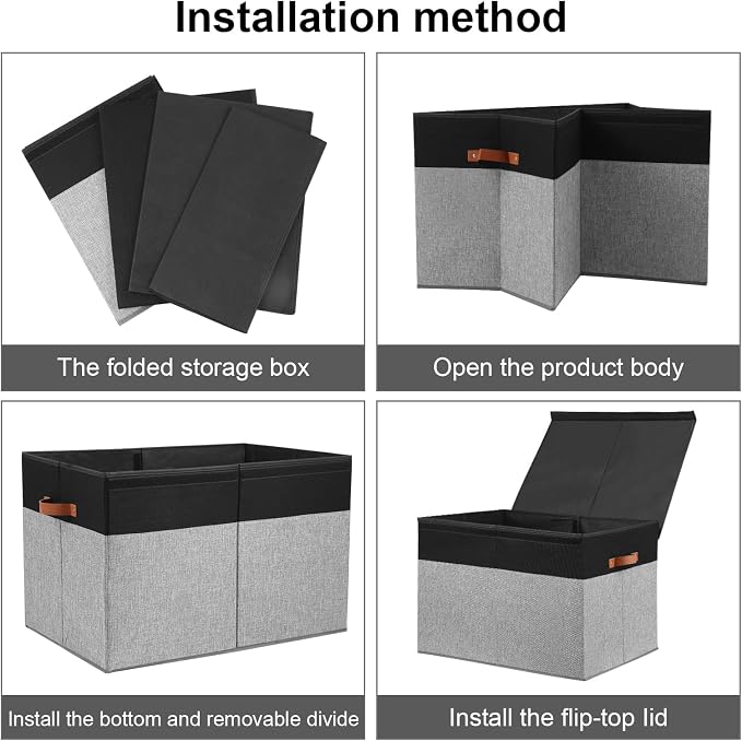 Large Toy Storage Box with Lid, Toy Chest Bin Boxes Basket with Dividers | Sturdy Toy Organizer Bin for Kids, Boys, Girls, Nursery, Living Room, Bedroom, Playroom 25"x13" x16" (Black and Grey) - Image 7
