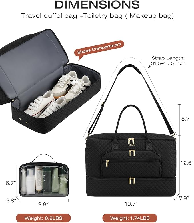 Travel Duffle Bag, Wide Open Large Weekender Bag for Women with Shoe Compartment, Carry on Overnight Bags with Toiletry Bag, Hospital Bag for Women Labor Delivery - Image 4