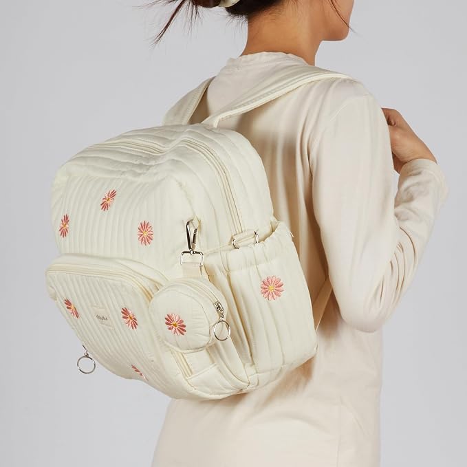 Diaper Bag Backpack with Changing Pad - Travel Baby Bag, Insulated Bottle Pockets, Stroller Straps (Medium - Beige Flowers) - Image 3