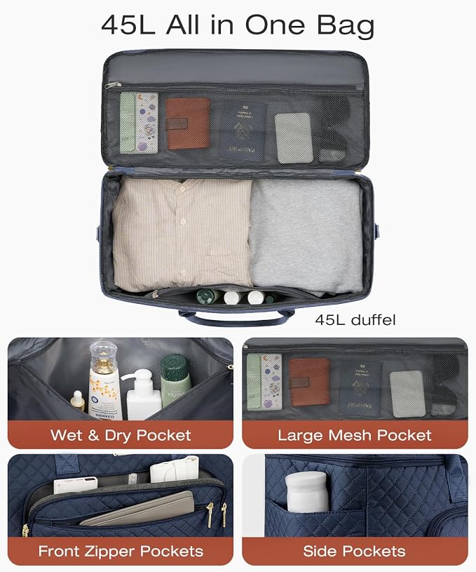 Travel Duffle Bag, Wide Open Large Weekender Bag for Women with Shoe Compartment, Carry on Overnight Bags with Toiletry Bag, Hospital Bag for Women Labor Delivery with Wet Pocket (Navy) - Image 2