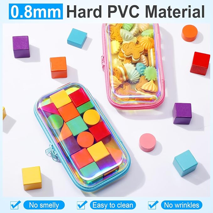 Sanwuta 6 Clear Hard Zipper Case,Holographic,7.48 X 3.94 X 2 Inch | Pencil Case Pouches ,Makeup Bag,Plastic Toiletry Diaper Bag ,Travel Toy Storage,Waterproof Organizer Bins - Image 4