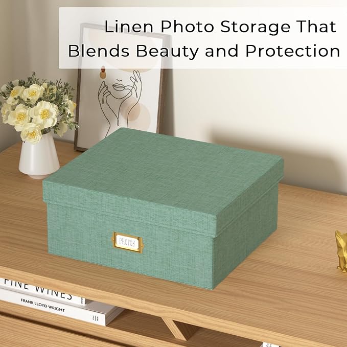 Decorative Photo Storage Box, Linen Photo Box Holds 1700 4x6 Pictures Green | Photo Storage Containers with 8 Dividers, Memory Keepsake Organizer for Photos, Scrapbook Supplies, Cards, Stamps,Archive Box - Image 6