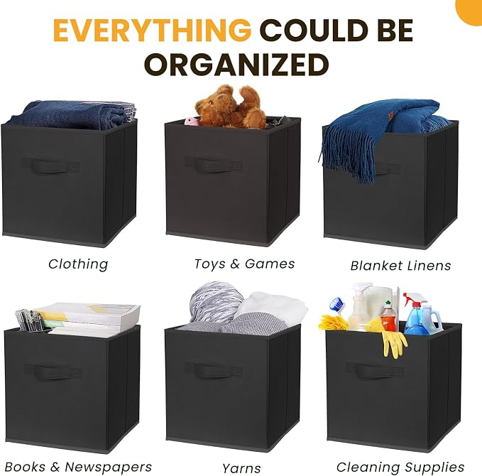 Large Storage Cubes- 13 Inch Cube Storage Bins for Organizing Shelves Kallax - Nursery Closet Organization Bins for Clothes Blanket - 10 Pack Collapsible Decorative Storage Box for Magazines (Black) - Image 4