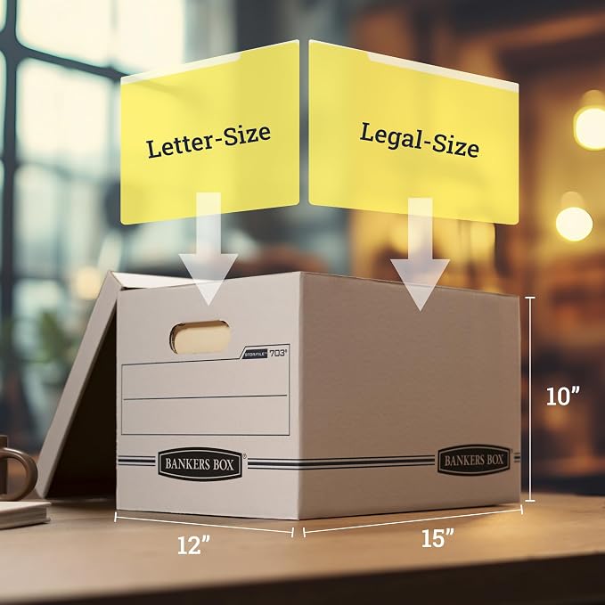 Bankers Box 12-Pack Basic-Duty File Storage Box with Lid, Letter/Legal | Tame everyday paperwork with affordable file boxes, lift-off lids, and reinforced handles for simple record storage. - Image 2