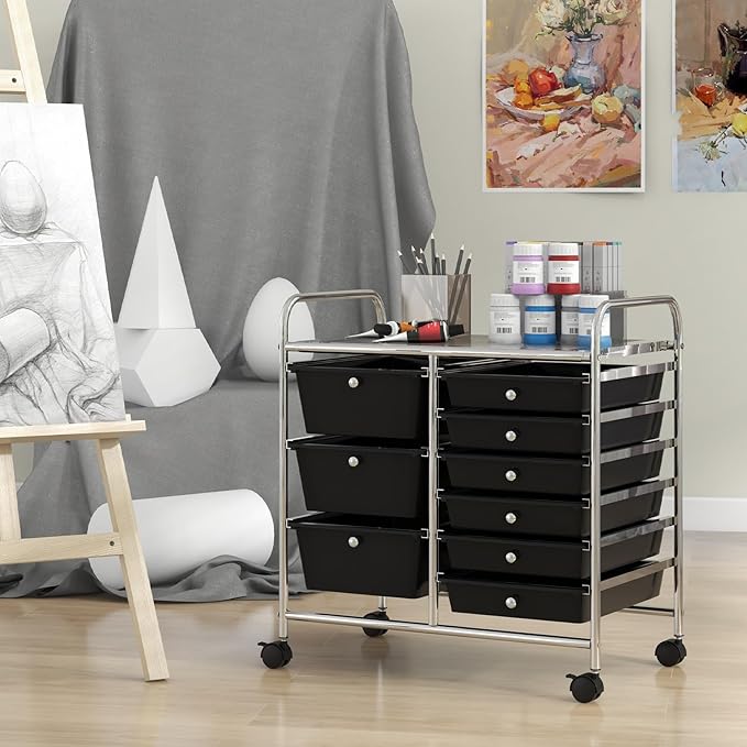 Giantex 9 Drawers Rolling Cart, Classroom Organizers, Storage Cart with Wheels, for Teacher Office Home School Supplies Tool Craft Art Paper, Black - Image 4