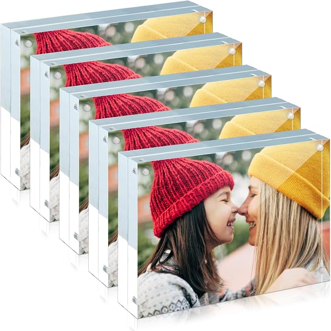 ILYXY 5 Pack Acrylic Frame 8.5x11, 20% Thicker, 24mm Thick Frameless Clear Picture Frame, Double Sided Magnetic Photo Frame, Free Standing Desktop Display Stand Acrylic Picture Frames by ILYXY