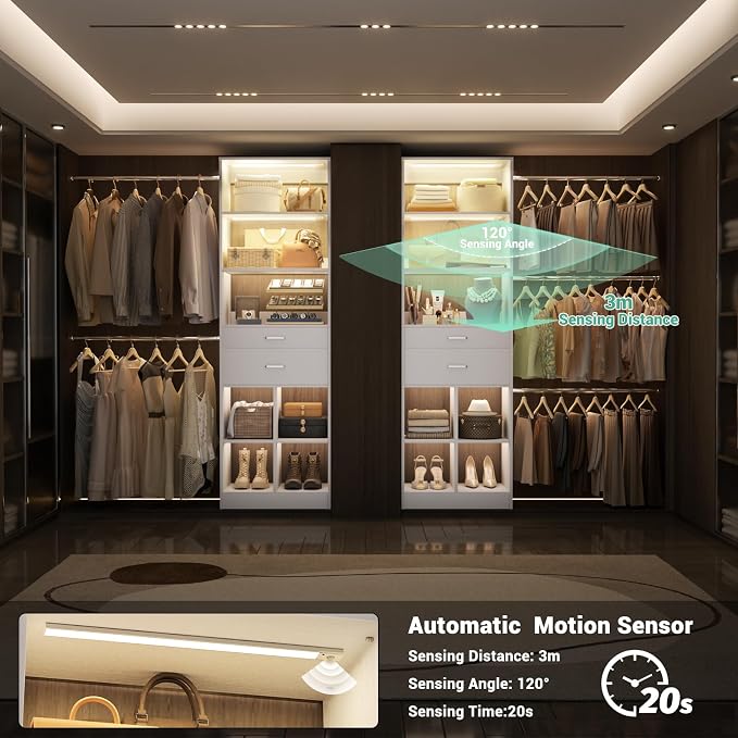 Besiost 4-8 FT Closet System, Closet Organizer System with Smart Sensor Lights, White - Image 4