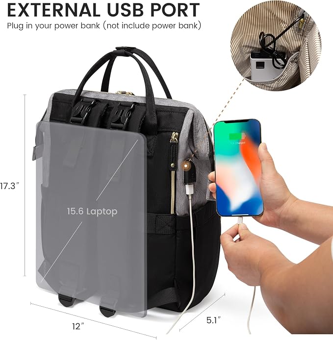 LOVEVOOK Diaper Bag Backpack, Baby Bag with Changing Station, Large Diaper Backpack for Mom Dads, Waterproof Leather Mommy Bag for Boy and Girl, Travel Essential Baby Shower, Black-Grey - Image 5