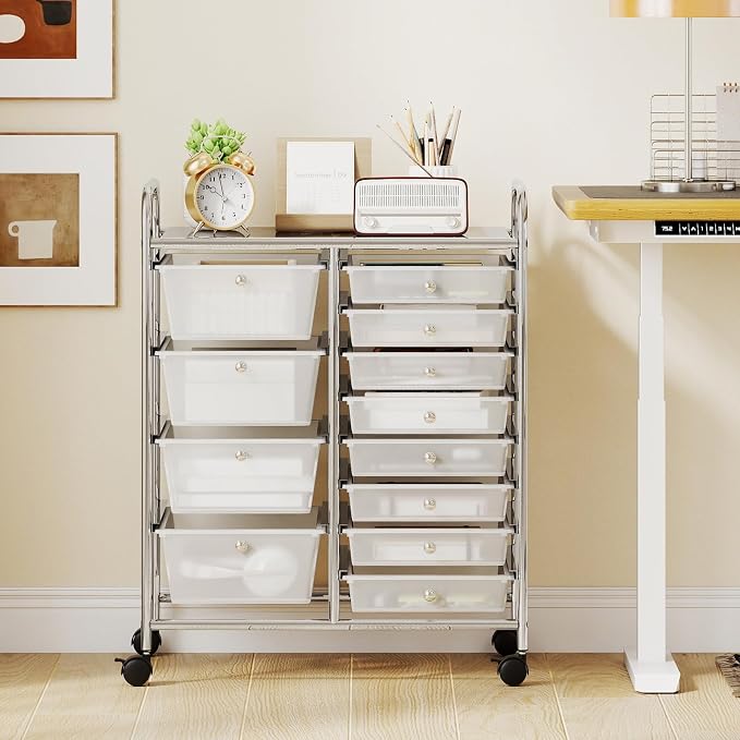 RELAX4LIFE 12-Drawer Rolling Storage Cart - Mobile Utility Drawer Carts with Wheels, Craft Organizers Cart for Organization and Storage, Classroom, School, Office, Home - Image 2