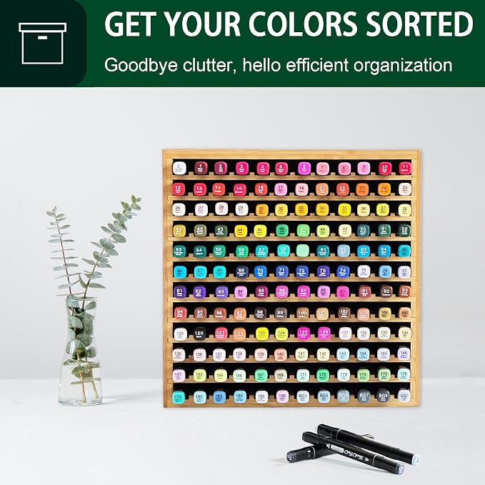 MinBoo Marker Organizer for 144 Markers, Bamboo Art Supply Storage Organizer Rack, Art Markers Pens Colored Pencils Paint Brushes Stationary Organizer Holder for Home Classroom Office Desk Decor - Image 5