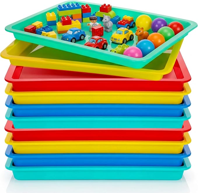 Remerry 24 Pcs Plastic Art Tray for Classroom Stackable Activity Craft Sand Tray Sensory Play Organizer for Kid Painting School Work Art Project Jewelry Sorting Supply (13.4 x 10 Inch,Rainbow Color) by Remerry