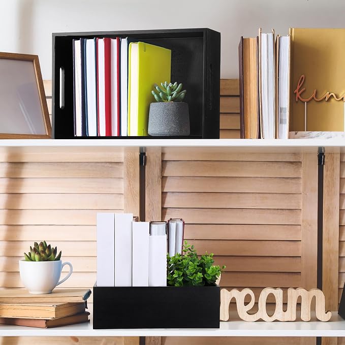 Set of 6 Wood Storage Boxes with Handles Wooden Nesting Crates Rustic Farmhouse Storage Container for DIY Crafts Party Home Table Decoration Display(Black) - Image 6