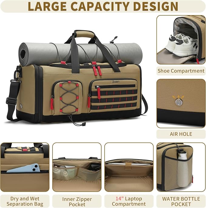 BOSSTIN Gym Bag for Men & Women, 45L-50L Expandable Sports Duffle Bag | Convertible Duffel Backpack, Comes with Toiletry Bag, Shoe Compartment & Wet Pocket, for Workout, Weekender, Overnight Travel - Image 3