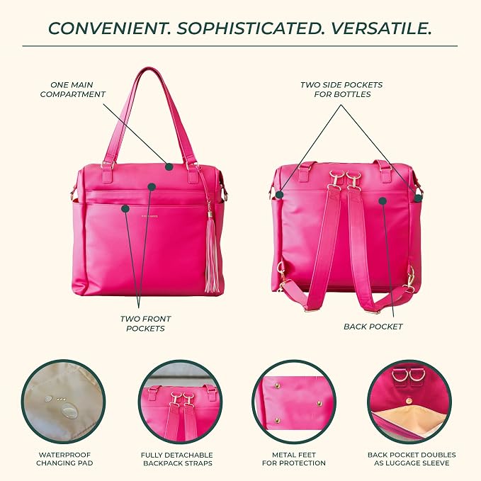 Large Diaper Bag Backpack, Vegan Leather Diaper Travel Tote Bag with Changing Pad and Stroller Straps - Image 4