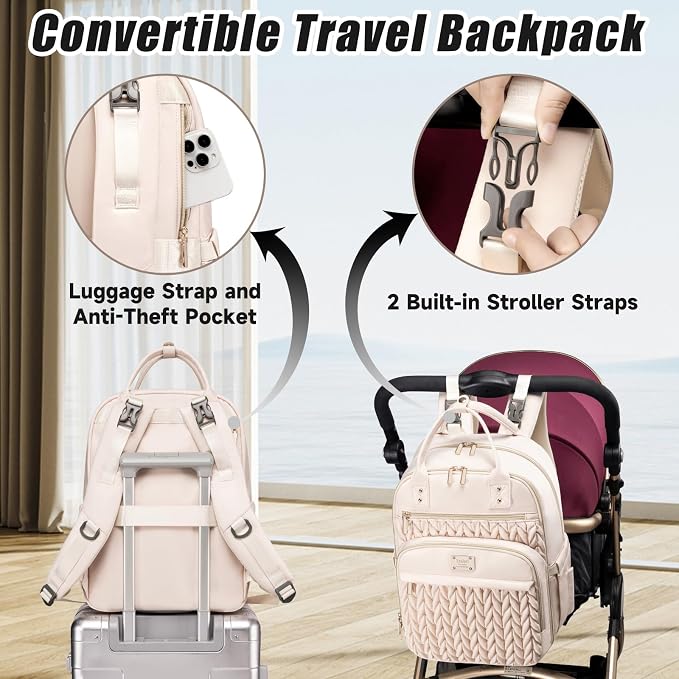 Tealari Diaper Bag Backpack,Stylish Baby Diaper Bag,Waterproof Travel Diaper Backpacks Baby Bags with Changing Pad,Stroller Straps,Insulated Pockets (Beige) - Image 4