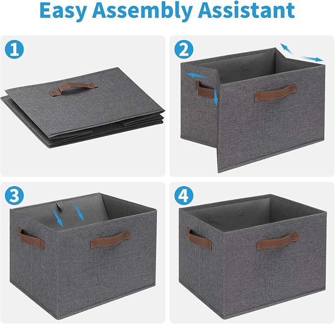 GhvyenntteS Large Fabric Storage Bins with 3 Handles, 15x11x9.6 Inch Storage Baskets for Shelves, Foldable Closet Storage Bins for Shelves, Closet Organizers and Storage Boxes, Gray - Image 9