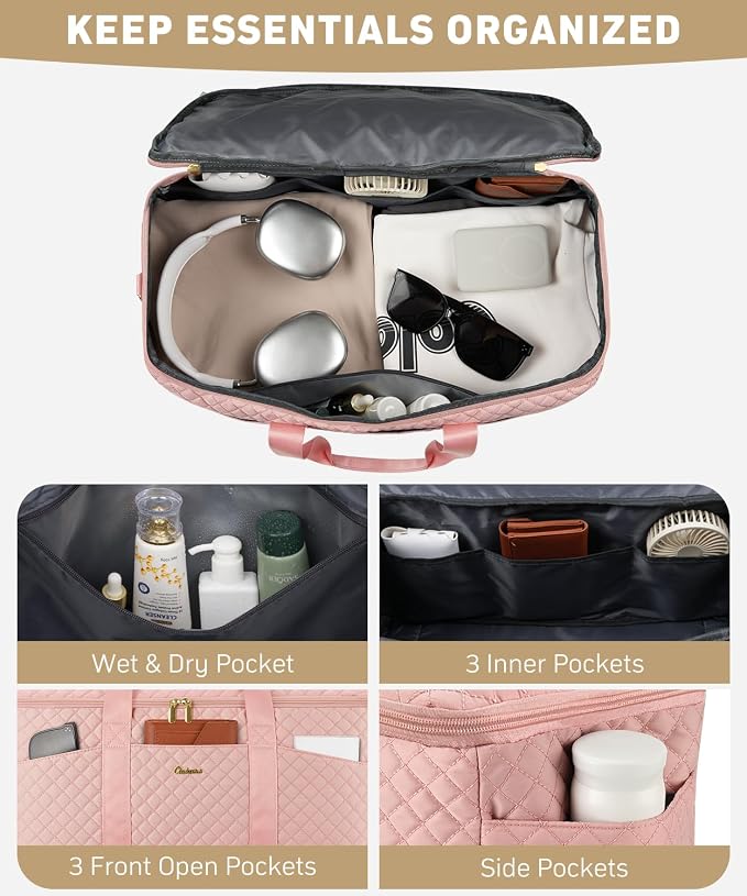 Duffle Bag for Travel, 40L Weekender Bag with Shoe Compartment, Carry On Overnight Bag for Women with Toiletry Bag Duffel Bags with Wet Pocket for Gym Hospital Bags for Labor and Delivery Pink - Image 2