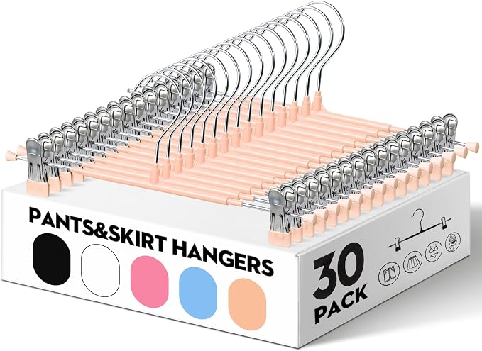 HUADYMEET 12 Inch Heavy Duty Pants Skirt Hangers with Clips,Orange,30 Pack | Metal,Space Saving,Adjustable,Hanger for Jeans Shorts Clothes Slacks Trousers,For Adult Men Women Children, Non Slip by HUADYMEET