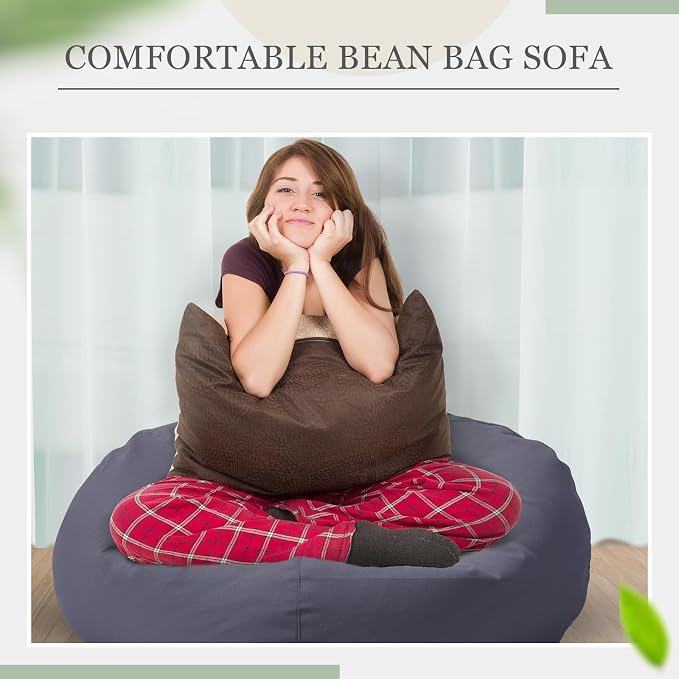 Sliner 2 Pcs Stuffed Storage Bean Bag Chair Cover for Kids Adults (No Filler) Stuffable Zipper Beanbag Cover for Organizing Plush Toys or Foam(31.5 * 31.5 * 15inch,Cotton,Gray) - Image 5