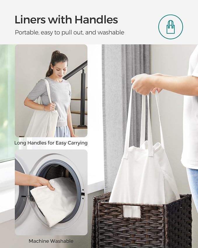 SONGMICS Laundry Hamper with Lid, 17.2 Gallon (65 L) Synthetic Rattan Clothes Laundry Basket with Lid and Handles, Foldable, Removable Liner, Chestnut Brown ULCB165K01 - Image 6