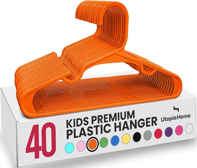 Utopia Home Kids Hangers 40 Pack – 11.5 Inch Baby Closet Hangers Orange | Plastic baby hangers | Fits children's & infant clothes | Gentle on delicate garments by UTOPIAHOME