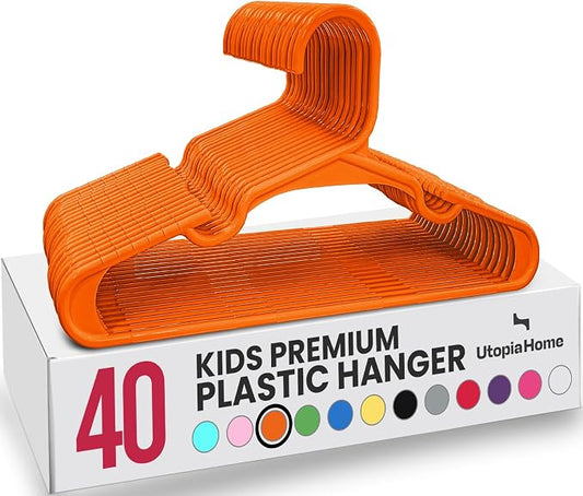 Utopia Home Kids Hangers 40 Pack – 11.5 Inch Baby Closet Hangers Orange | Plastic baby hangers | Fits children's & infant clothes | Gentle on delicate garments by UTOPIAHOME
