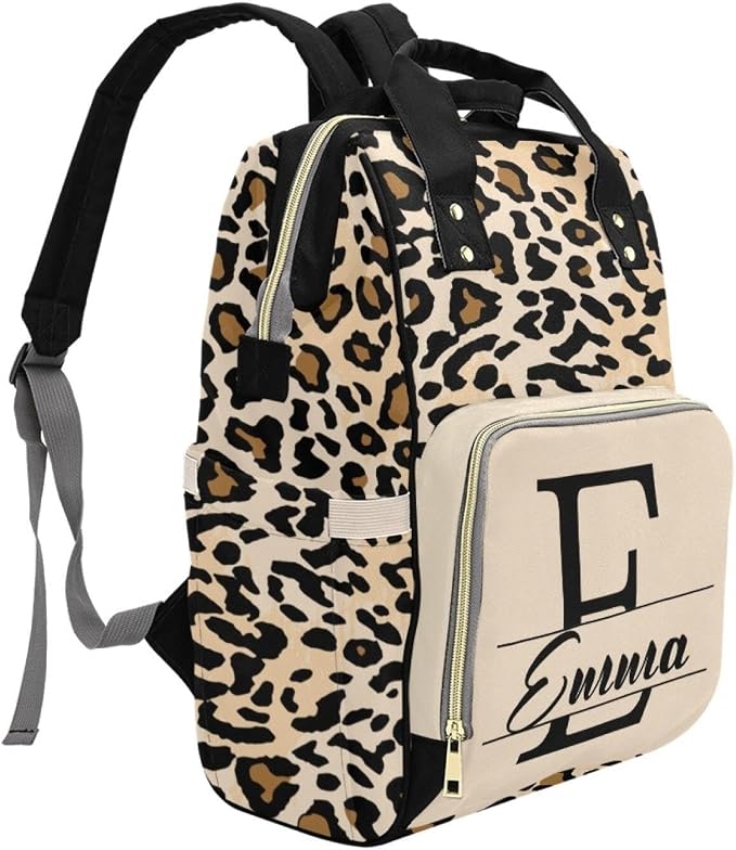 Custom Leopard Print Baby Backpack – Personalized Diaper Bag with Name, Waterproof Large Capacity Nappy Bag with Insulated Pockets – Ideal Shower Gift for Moms & Dads - Image 3