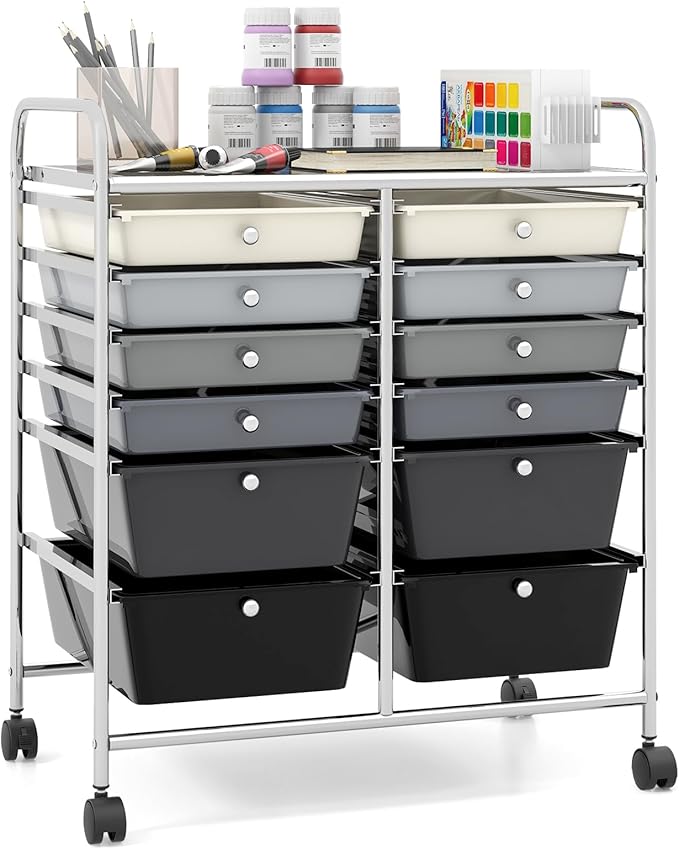 Giantex 12 Drawer Rolling Storage Cart Tools Scrapbook Paper Office School Organizer (Black Gradient) by Giantex