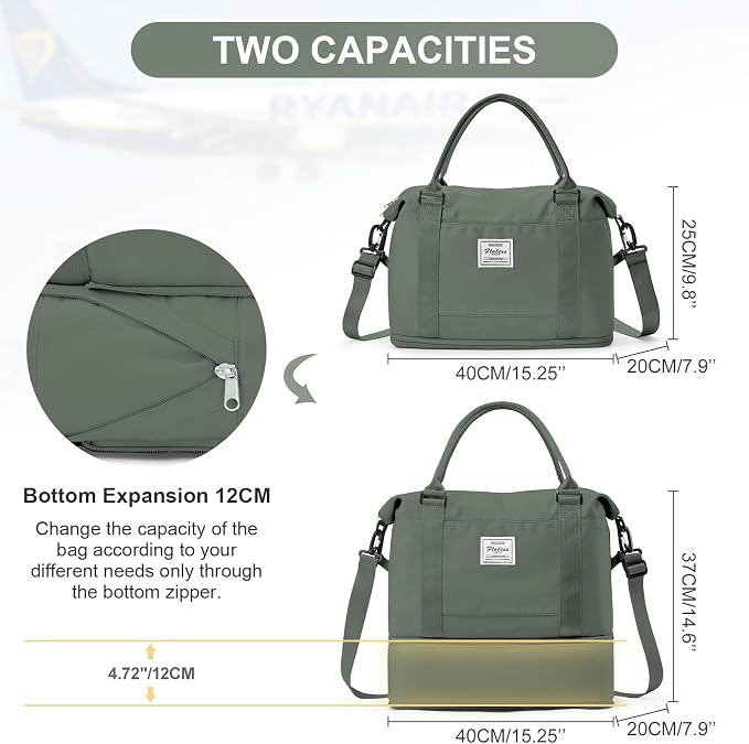 Travel Duffel Weekender Bag Women Tote Carry On Bags With Shoe Compartment | 18x14x8 inches Travel Overnight Bags with Trolley Sleeve for Airplanes Sport Tote Gym for Men Lightweight Daypack Green.. - Image 4