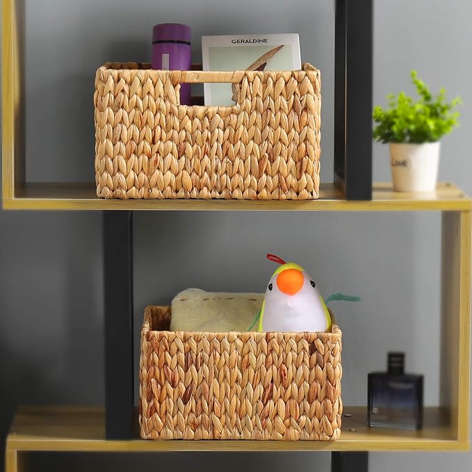 HOONEX Water Hyacinth Storage Baskets for Organizing, Decorative Wicker Baskets with Carrying Handles, Set of 2, Natural - Image 2