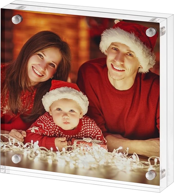 Boxalls 8x8 Acrylic Picture Frame, Clear Frameless 8x8 Inches Photo Frames with Magnetic, Double Sided Transparent Desktop Frame by BOXALLS