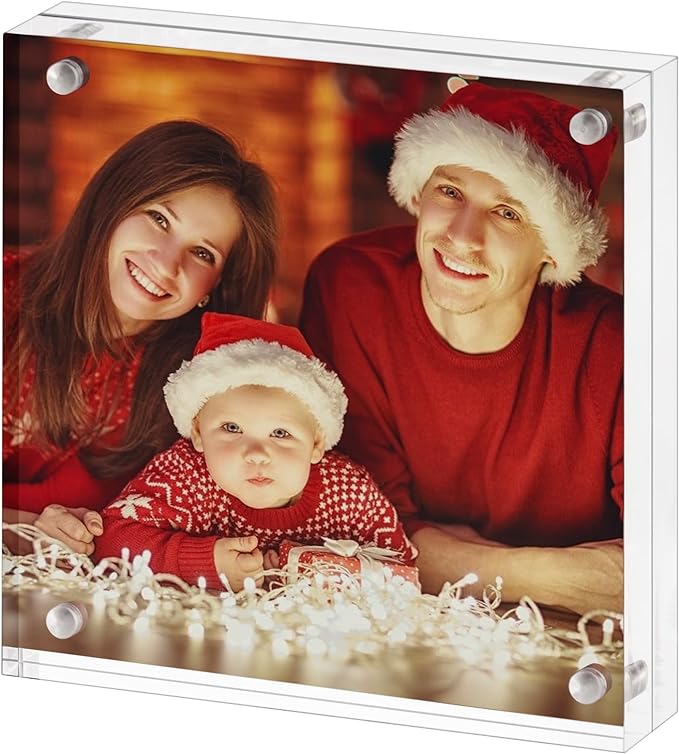 Boxalls 6x6 Acrylic Picture Frame, Clear Frameless 6x6 Inches Photo Frames with Magnetic, Double Sided Transparent Desktop Frame by BOXALLS