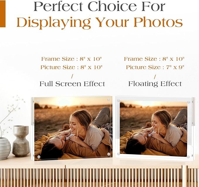 8x10 Acrylic Frame 6 Pack,20MM Thicker Frameless Clear Picture Frames | Freestanding Double Sided Magnetic Picture Frame,Acrylic Picture Frames for Desktop Display with Microfiber Cloth,Gift Ideal - Image 4