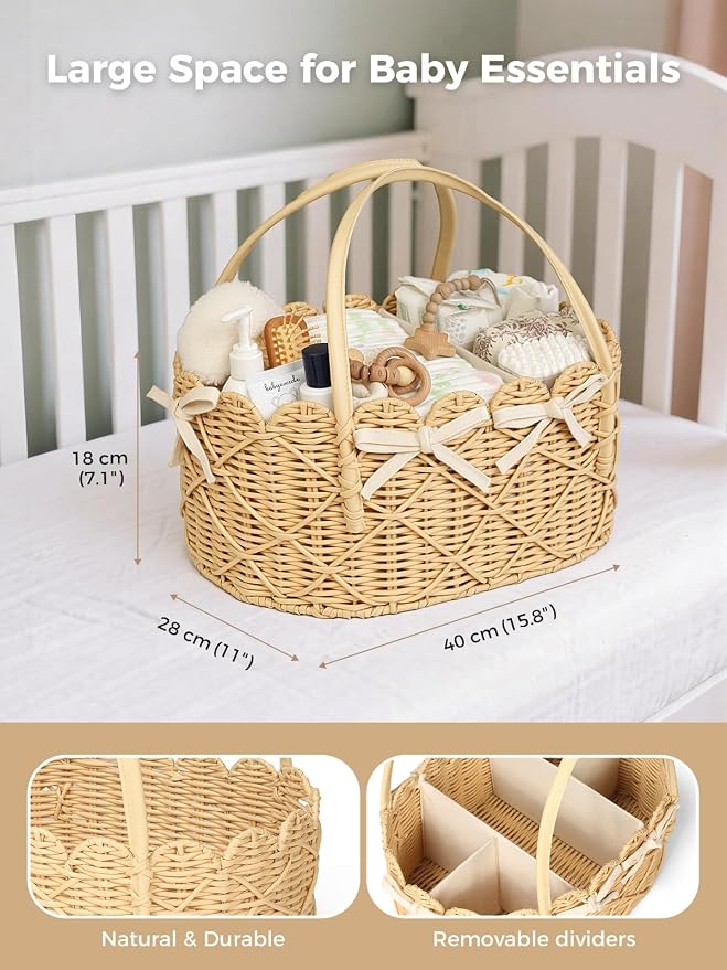 Baby Diaper Caddy Organizer, Handwoven Nursery Basket (Natural Light, XXL) | Changing Table Organizer Natural Water Hyacinth Storage Basket for Nursery Bathroom Kitchen Shelves Office - Image 3